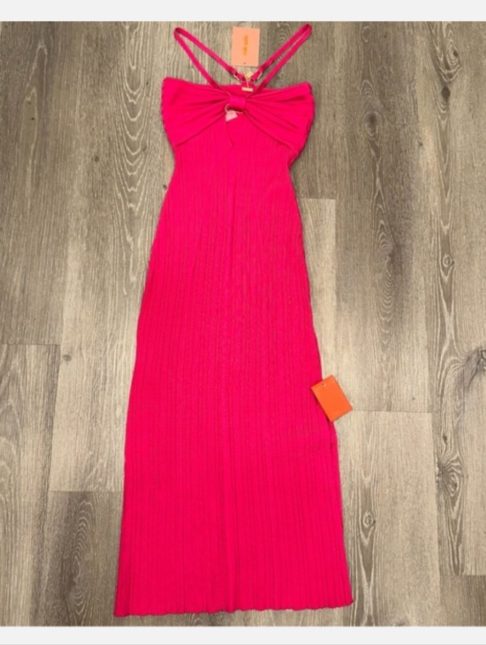 cult gaia Elfreda Hot Pink Ribbed Midi Dress with Keyhole - Picture 4 of 8